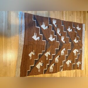 Alpaca Wool Brown and White Geometric Patterned Blanket Birds 48x66 Western Taos